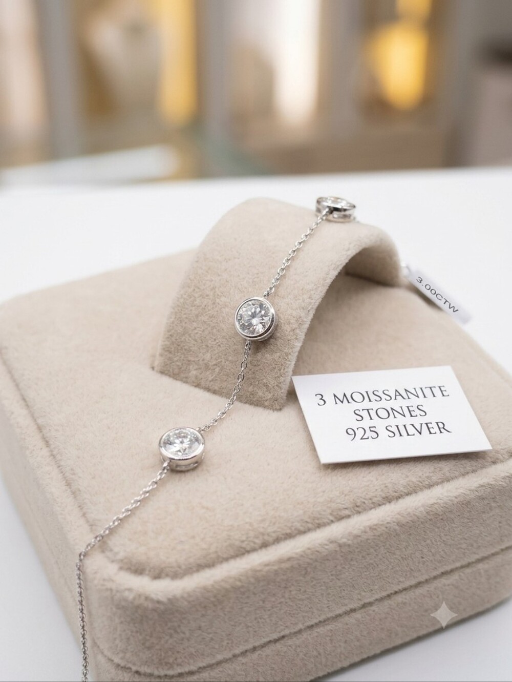 Moissanite NWT 3.0CTW 925 Sterling Silver Bezel Bracelet